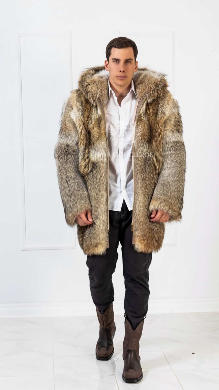 Jacques | Men's Luxury American Coyote Fur Jacket With Big Hood