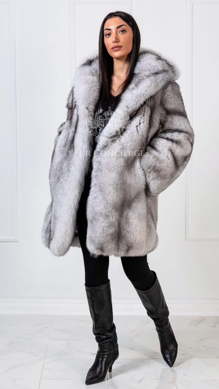 Celeste | Luxury Scandinavian Blue Fox Fur Jacket With Big Hood