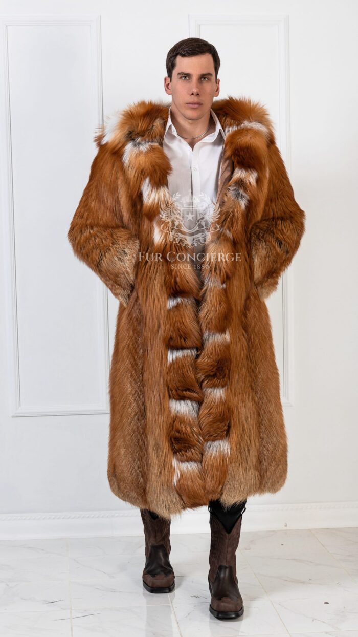 Aurelius | Men's Luxury Gold Fox Fur Coat With Huge Hood