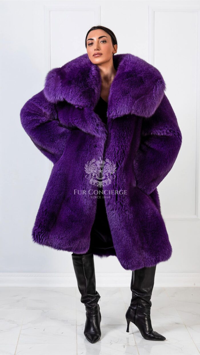 Lanthe | Luxury Purple Fox Fur Coat With Huge Collar