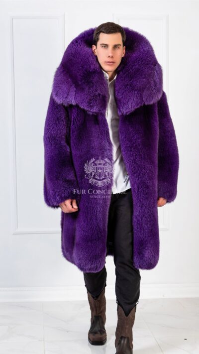 Porfirio | Men's Luxury Purple Fox Fur Coat With Huge Collar