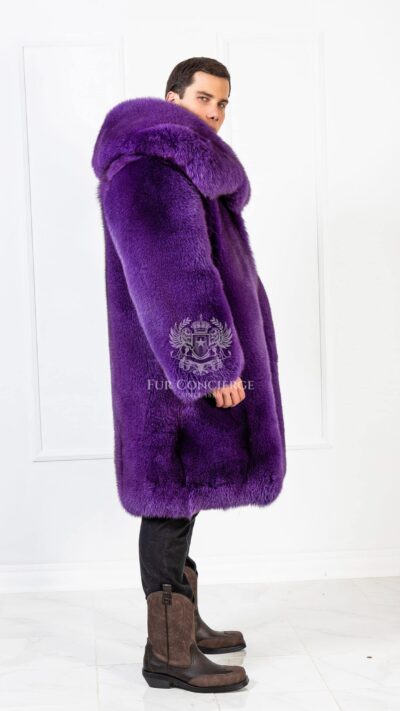 Porfirio | Men's Luxury Purple Fox Fur Coat With Huge Collar