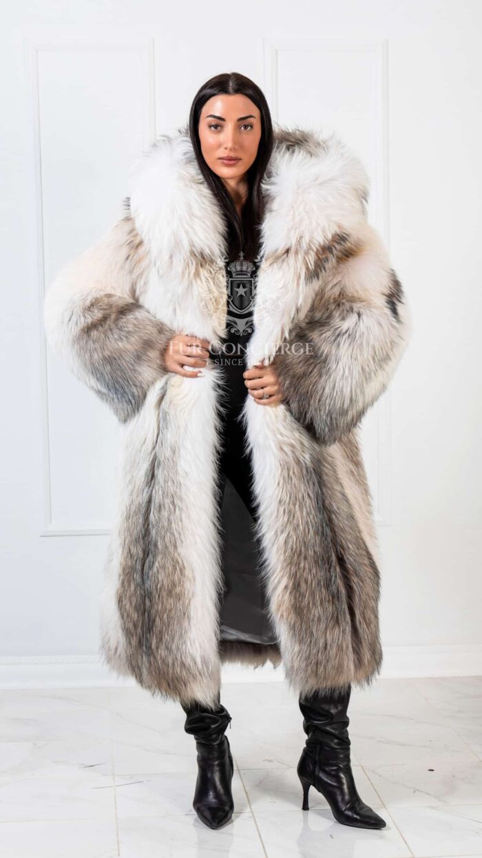 Karisa | Luxury Artic Finnracoon Fur Coat With Huge Hood