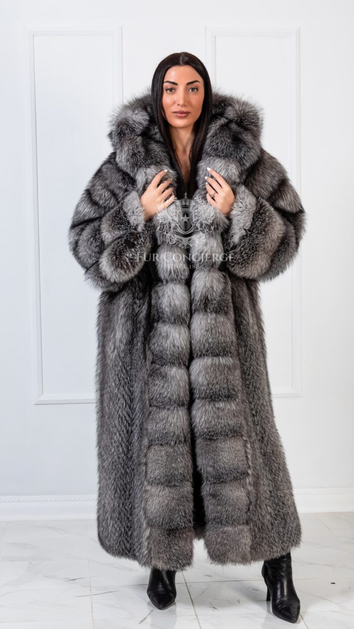 Eloise | Luxury Frost Fox Fur Grey Coat With Huge Hood