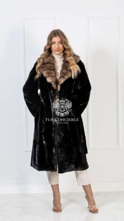 Aarti | Luxury American Mink Blackglama Fur Coat With Sable Fur English Collar