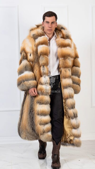 Mateo | Luxury Men’s Golden Island Fur Coat Full Length With Big Hood