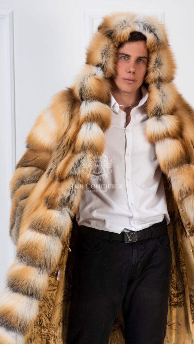 Mateo | Luxury Men’s Golden Island Fur Coat Full Length With Big Hood