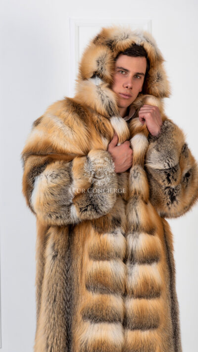 Mateo | Luxury Men’s Golden Island Fur Coat Full Length With Big Hood