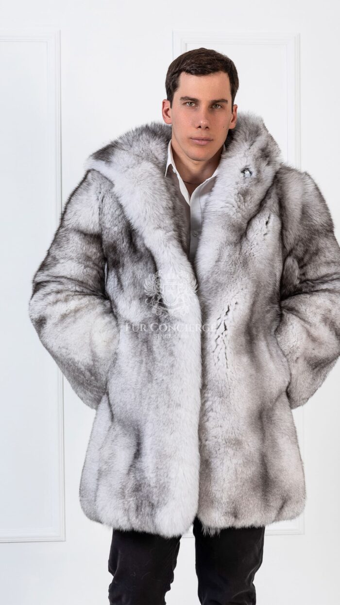 Ozias | Men's Luxury Scandinavian Blue Fox Fur Jacket With Big Hood