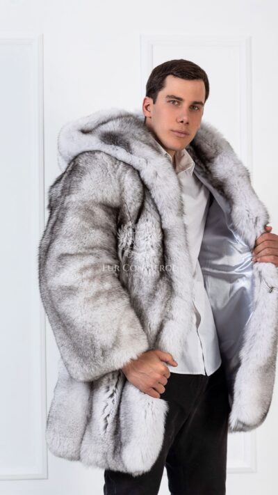 Ozias | Men's Luxury Scandinavian Blue Fox Fur Jacket With Big Hood