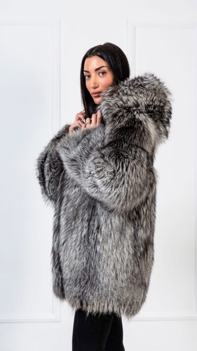 Romy | Luxury Silver Fox Fur Jacket With Big Hood