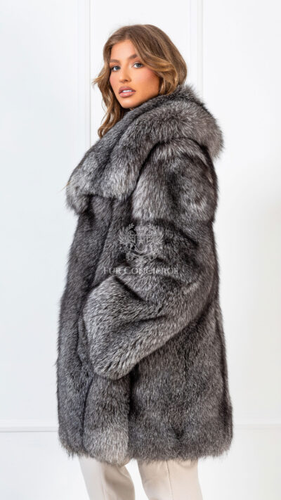 Bowie | Luxury Blue Frost Fox Fur Jacket With Super Lavish Collar