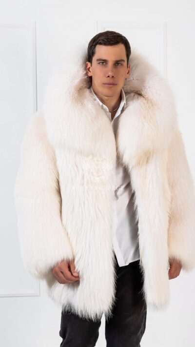 Cosmo | Men's Luxury Scandinavian Artic Beige Finn Raccoon Fur Jacket With Huge Lavish Collar