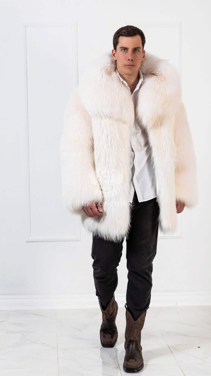 Cosmo | Men's Luxury Scandinavian Artic Beige Finn Raccoon Fur Jacket With Huge Lavish Collar