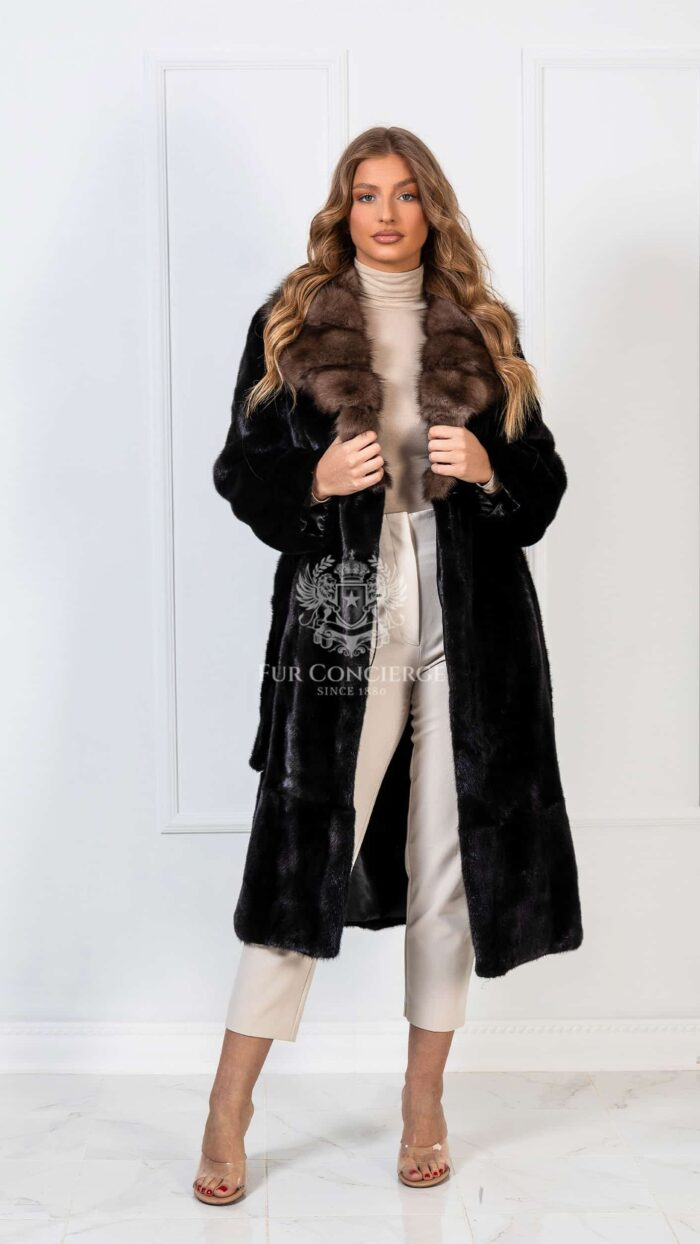 Aarti | Luxury American Mink Blackglama Fur Coat With Sable Fur English Collar