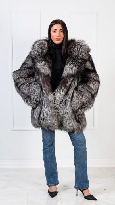 Darcy | Luxury Silver Fox Fur Jacket With Big Hood