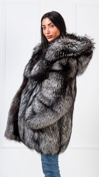 Darcy | Luxury Silver Fox Fur Jacket With Big Hood