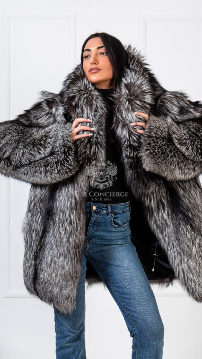 Darcy | Luxury Silver Fox Fur Jacket With Big Hood