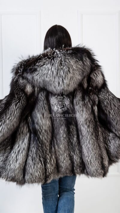 Darcy | Luxury Silver Fox Fur Jacket With Big Hood