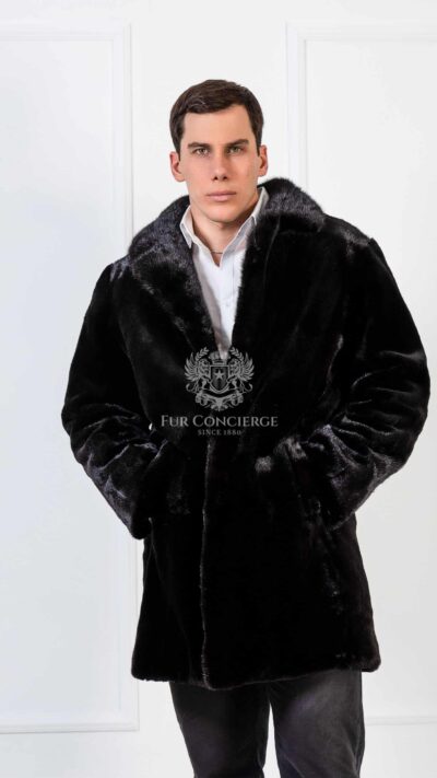 Teddy | Luxury American Mink Blackglama Fur Coat Sheared Body Natural Hair Collar