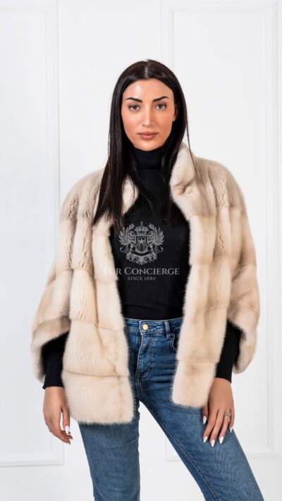 Nebula | Luxury Scandinavian Pearl Mink Fur Cape-Jacket With Stand Up Collar