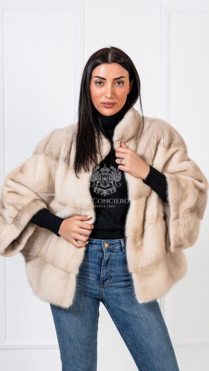 Nebula | Luxury Scandinavian Pearl Mink Fur Cape-Jacket With Stand Up Collar