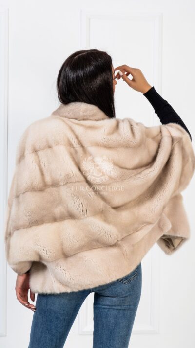 Nebula | Luxury Scandinavian Pearl Mink Fur Cape-Jacket With Stand Up Collar