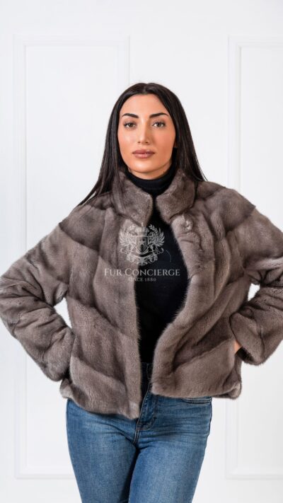 Morgan | Luxury Scandinavian Silver Blue Mink Fur Jacket With Stand Up Collar