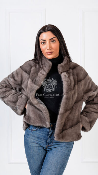 Morgan | Luxury Scandinavian Silver Blue Mink Fur Jacket With Stand Up Collar