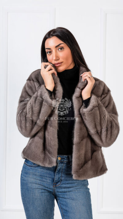 Morgan | Luxury Scandinavian Silver Blue Mink Fur Jacket With Stand Up Collar