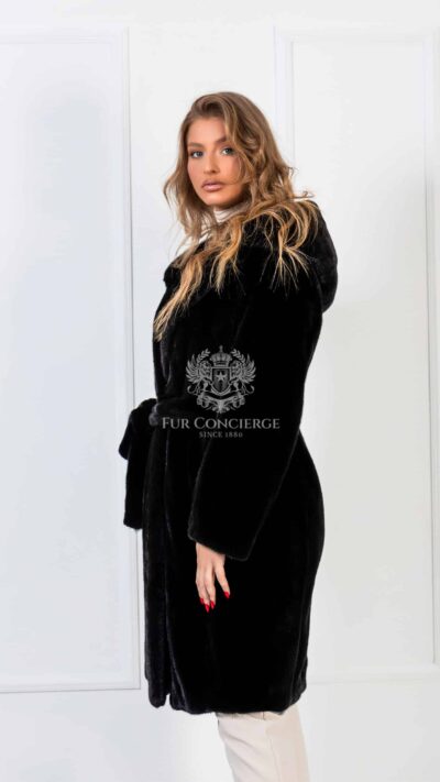 Paisleigh | Luxury Scandinavian Mink Long Coat With Double Full Skin Hood & Fur Belt