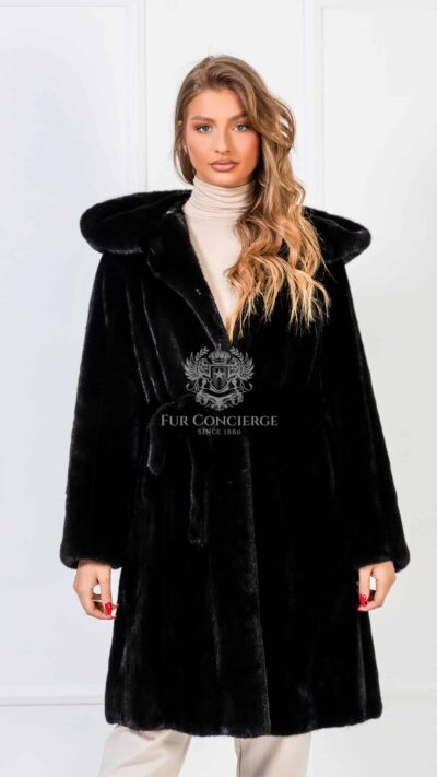 Paisleigh | Luxury Scandinavian Mink Long Coat With Double Full Skin Hood & Fur Belt