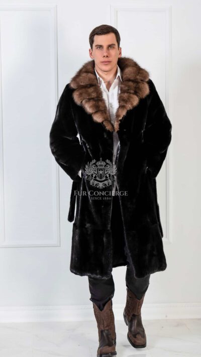 Abel | Men's Luxury American Mink Blackglama Fur Coat With Sable Fur English Collar