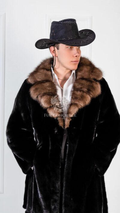 Abel | Men's Luxury American Mink Blackglama Fur Coat With Sable Fur English Collar