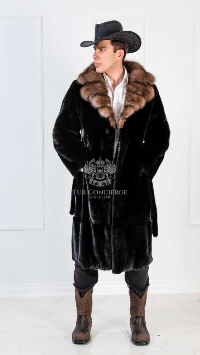 Abel | Men's Luxury American Mink Blackglama Fur Coat With Sable Fur English Collar