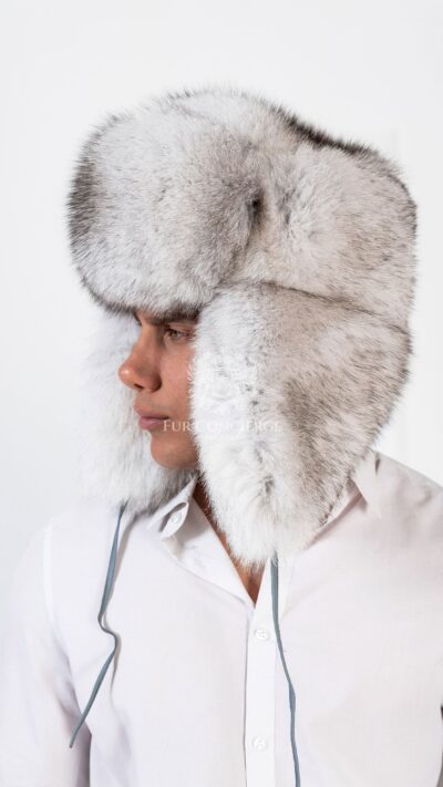 Blue Fox Fur Trappers Hat - Ushanka