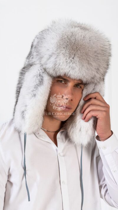 Blue Fox Fur Trappers Hat - Ushanka