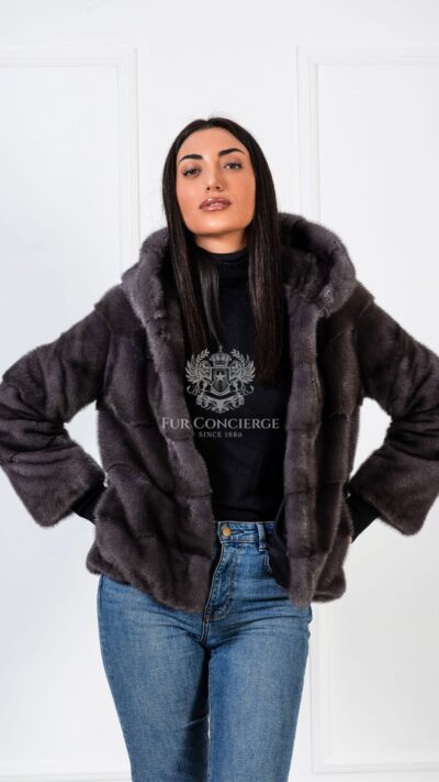 Clementine | Luxury Scandinavian Dyed Deep Grey Mink Fur Jacket With Lavish Hood