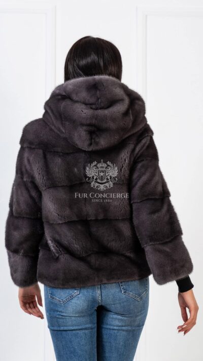 Clementine | Luxury Scandinavian Dyed Deep Grey Mink Fur Jacket With Lavish Hood