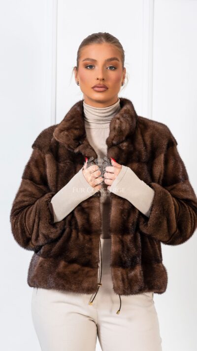 Heather | Luxury Scandinavian Brown Short Mink Fur Jacket With Stand Collar