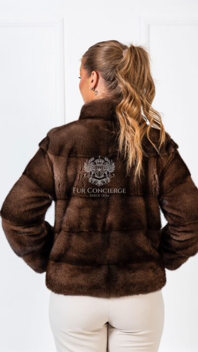 Heather | Luxury Scandinavian Brown Short Mink Fur Jacket With Stand Collar