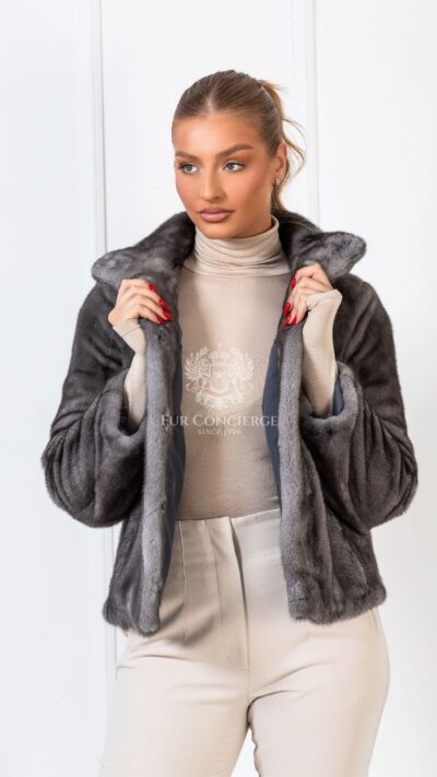 Giorgia | Luxury Scandinavian Blue Iris Mink Fur Jacket With Stand Up Collar