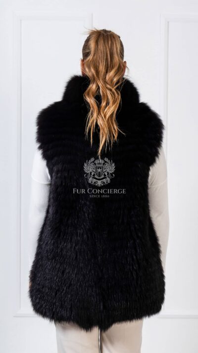 Ione | Luxury Black Fox Fur Vest With Stand Up Collar