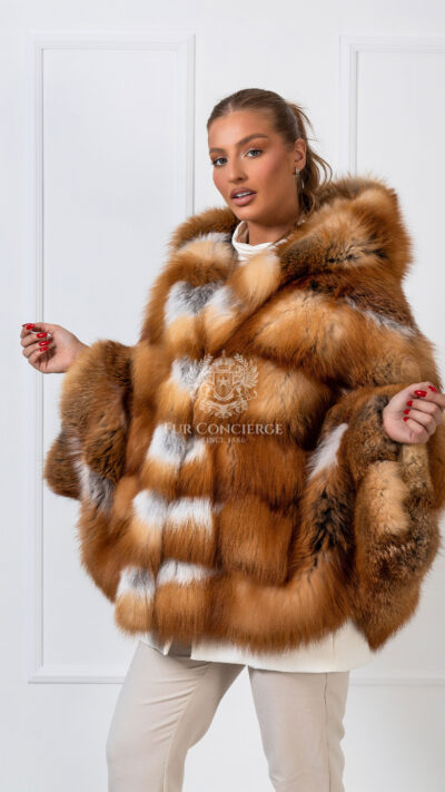 Nemy | Luxury Canadian Soft Red Fox Jacket-Cape With Lavish Hood