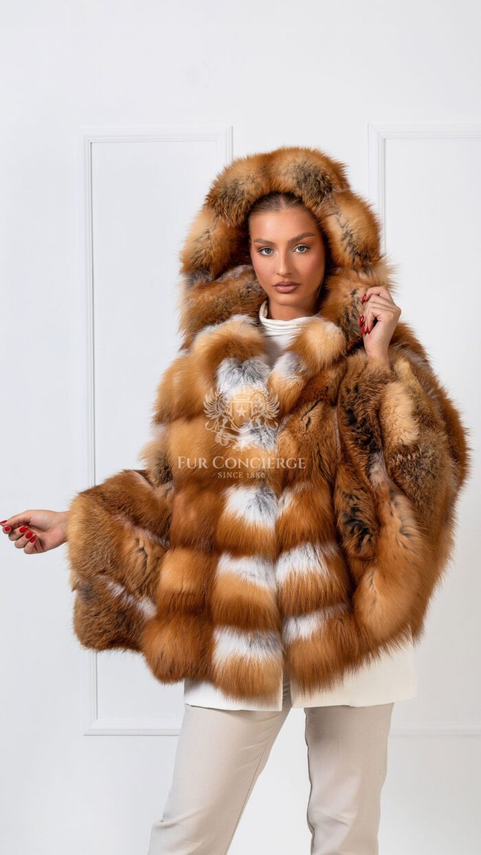 Nemy | Luxury Canadian Soft Red Fox Jacket-Cape With Lavish Hood