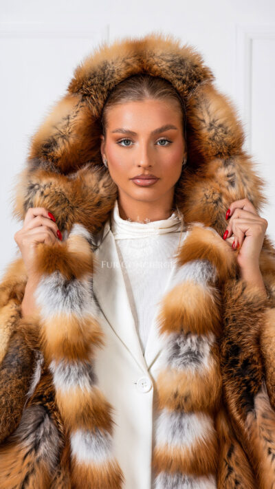 Nemy | Luxury Canadian Soft Red Fox Jacket-Cape With Lavish Hood