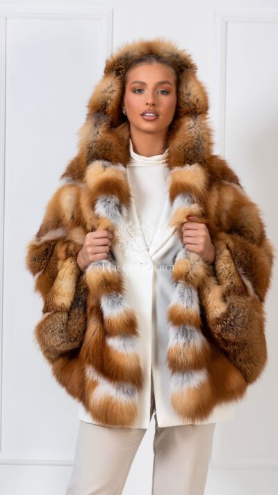 Nemy | Luxury Canadian Soft Red Fox Jacket-Cape With Lavish Hood