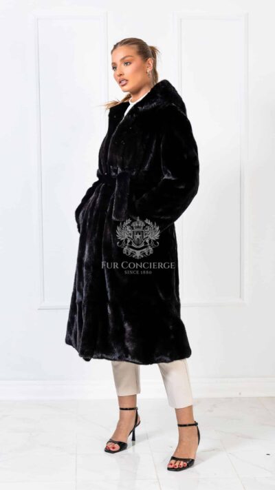 Agata | Luxurious American Blackglama Mink Full Length Fur Coat With Lavish Hood & Fur Belt