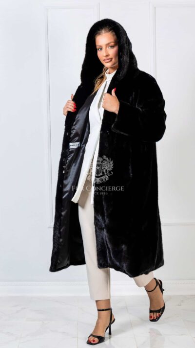 Agata | Luxurious American Blackglama Mink Full Length Fur Coat With Lavish Hood & Fur Belt