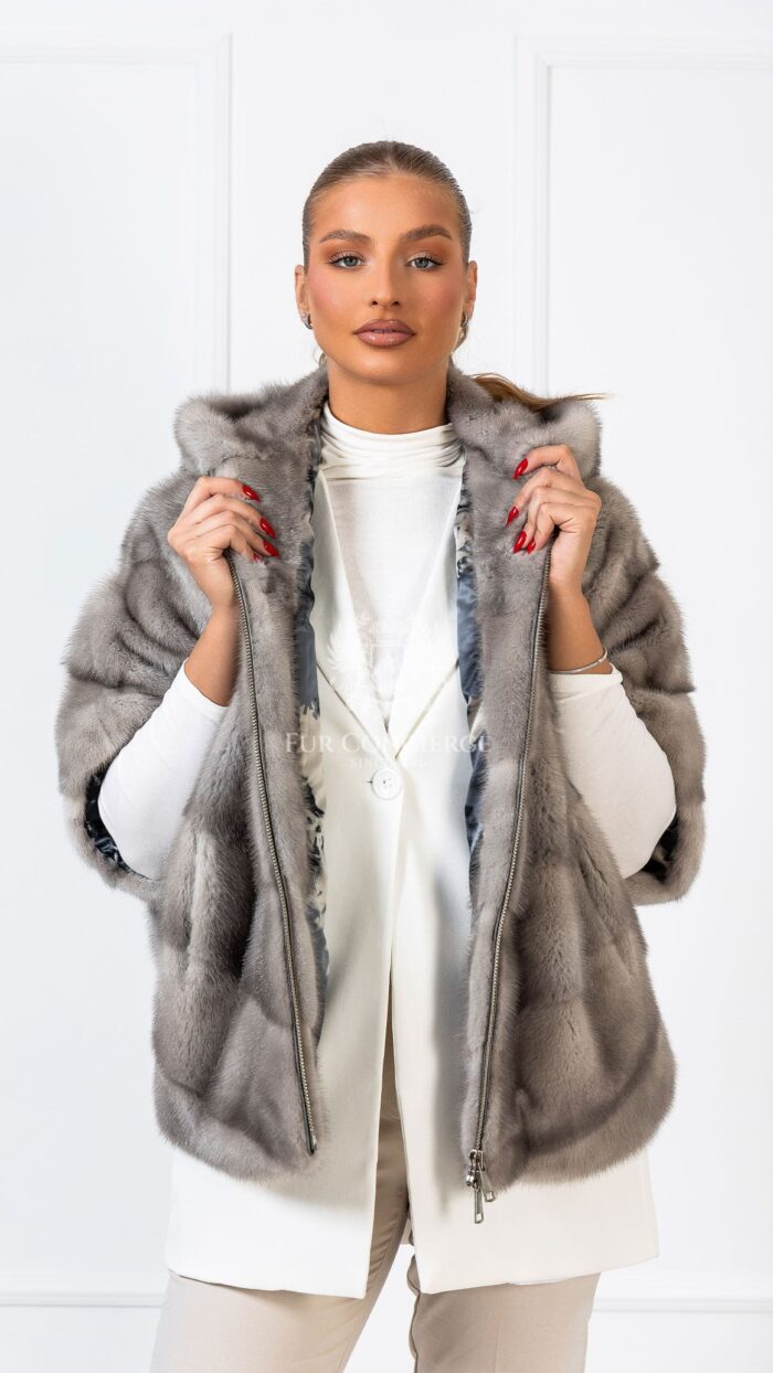 Hagar | Luxury Scandinavian Sapphire Mink Fur Cape/Jacket With Lavish Hood